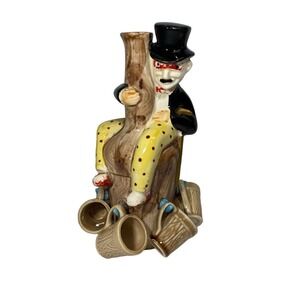 Hand Painted JAPAN DECANTER SHOT GLASS HOLDER TOP HAT MAN on Bottle 1950-60's